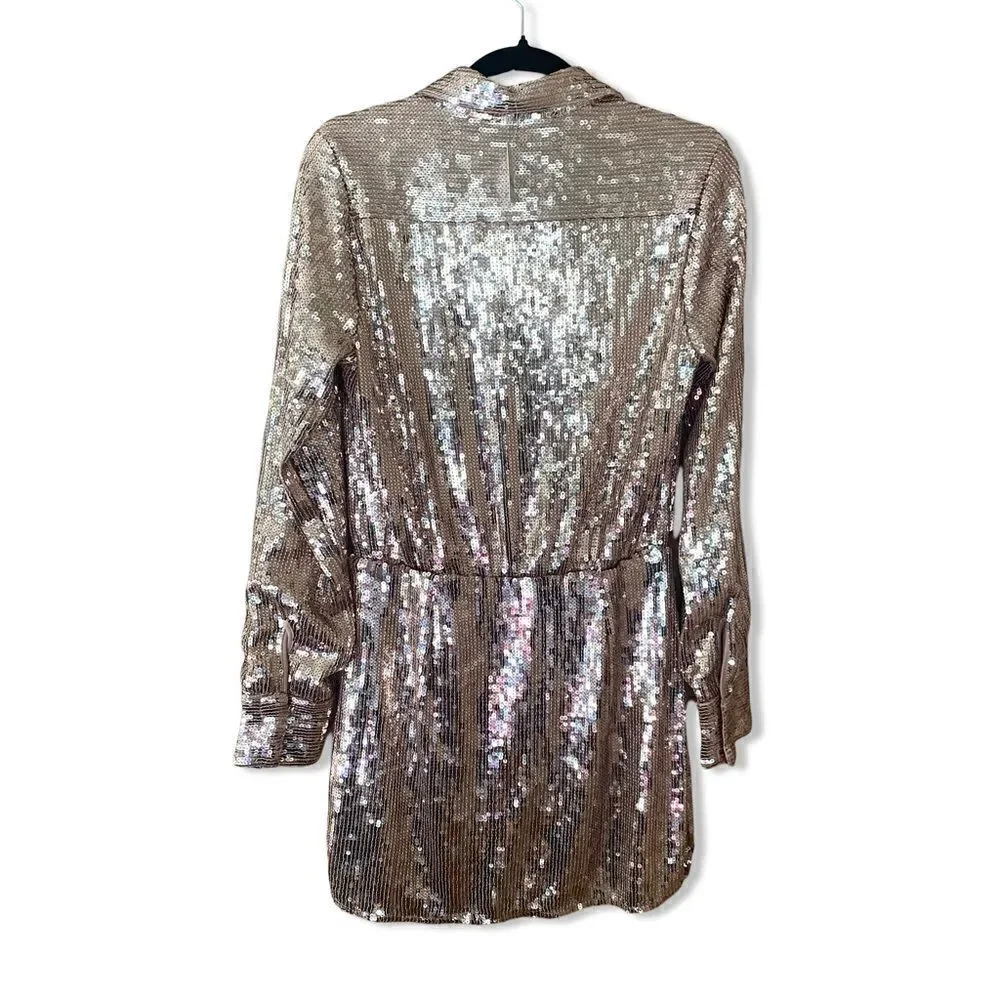 Free People Sophie Sequin mini dress champagne gold snap party Revolve S